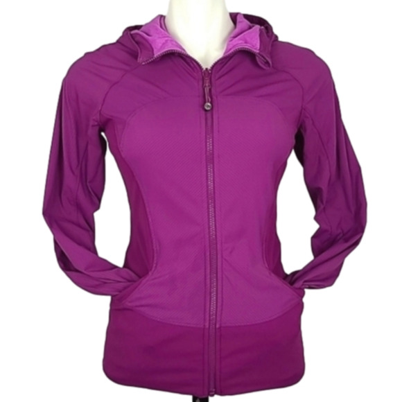 Lululemon In Flux Reversible Jacket Pink Purple Full Zip Hood Thumbholes Size 6 - Picture 5 of 15